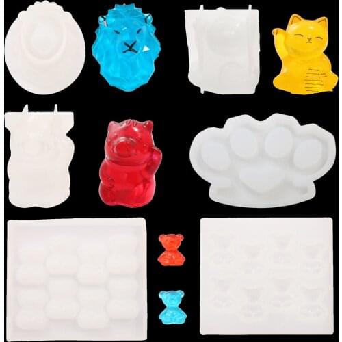 1 Set Mobile Phone Stand Holder DIY Cute Bear Sugar Crystal Epoxy Resin Mold Stand Silicone Mould Art Crafts Making Tool