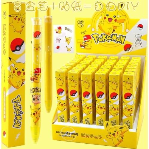 Pokemon Pikachu Blind Box Pen Press Neutral Black Pen + Waterproof Sticker DIY Set Cartoon Anime figure Sign Pen Birthday Gifts