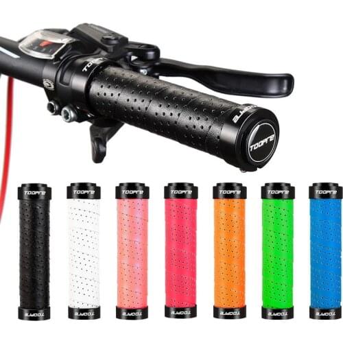 Mountain Bike Grips PU Perforated Leather Non-slip Shock Absorption Breathable Mtb Bicycle Grip Aluminum Alloy Bilateral Locking