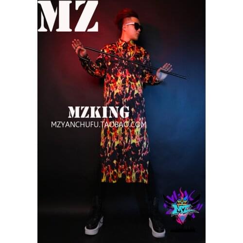 S-5xl ! Men Fashion Slim Dj Male Male Singer Dj Nightclub Guest Stretch Long Shirt Underwear Costumes