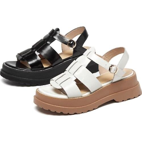 Woman Sandals Gladiator Hollow-Out Genuine Leather Rome Shoes Women Slides Platform Retro Sandals Ladies Casual Shoes