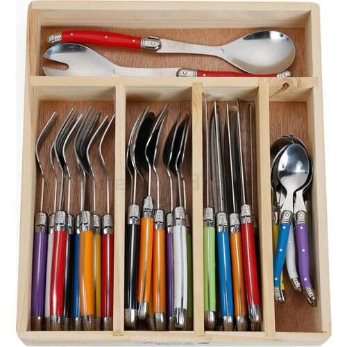 Laguiole Style Rainbow Dinnerware set Stainless steel Steak Knife Dinner Fork Teaspoon Black Cutlery White Party Gift