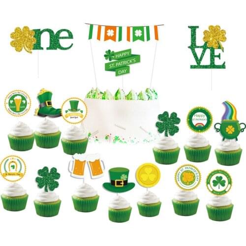 Irish Day Party Decortion Shamrock Cake Insert Lucky Cake Topper St. Patricks Day Clover Cake Topper WQ07