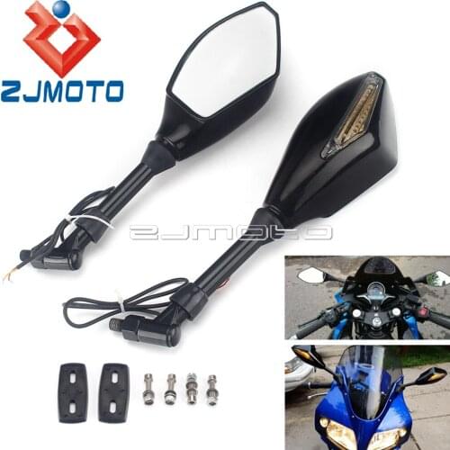 Universal Motorcycle Mirror Scooter Bike LED Turn Signals Rearview Mirrors For Ducati Yamaha Honda Kawasaki Ninja 650 ZX6R ZZR6