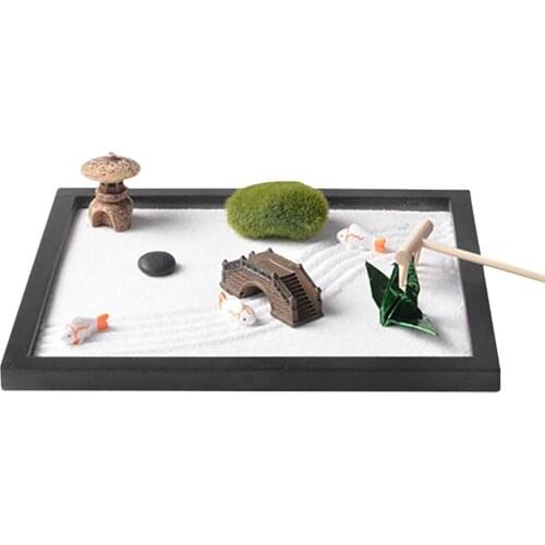 Japanese Zen Sand Garden Tabletop Mini Zen Garden Kit Miniature Buddha Crafts Home Decoration Tabletop Mini Zen Garden Kit