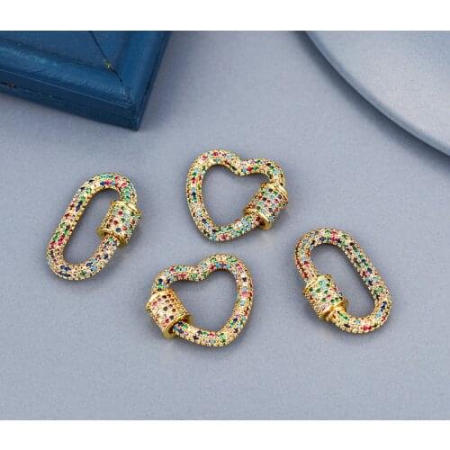 Heart Locks Hooks Spiral Clasps Fastener Copper Multicolor Micro Pave Zirconia Necklace Accessories For DIY Woman Jewelry Making