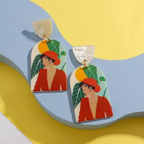 AENSOA 2021 Summer Trendy Acrylic Geometric Women Earrings Lady Portrait Fashion Drop Dangle Earring Pendant Jewelry Wholesale