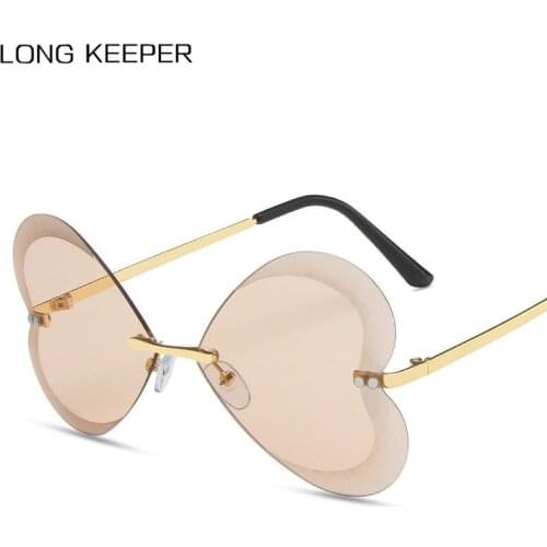 Rimless Woman Butterfly Sunglasses Lovely Heart Shape Ladies Sun Glasses Outdoors Travel UV400 Fashion Heart Oculos De Sol