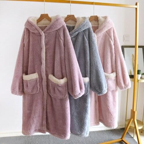 Womens Home Suit Coral Velvet Nightgown Female Long Pajamas Thickened Autumn & Winter Flannel Housewear Bathrobe