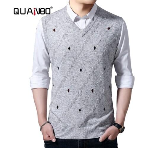 QUANBO 2020 Autumn Winter New Mens Sweater Vest Fashion Argyle Jacquard Pattern Sleeveless Vest Casual Top Quality V-Neck Tops