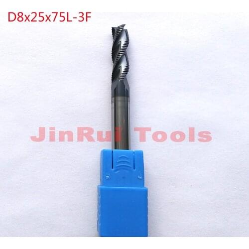 1pc 8mm D8*25*D8*75 HRC55 3 Flutes Solide Carbide Roughing End Mills CNC router bit milling cutter Tools knife fresa