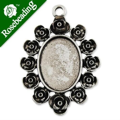 18*25MM Rose Shape Antique Silver Zinc Alloy Cameo Cabochon Base Setting Pendants,Nickle and Lead free;fit 18*25mm cabochon