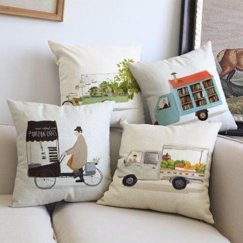 18" Nordic Simple Mini Truck Van Car Cushion Cover Home Decorative Cotton Linen Square Sofa Pillow Case 45x45cm Capa De Cojines