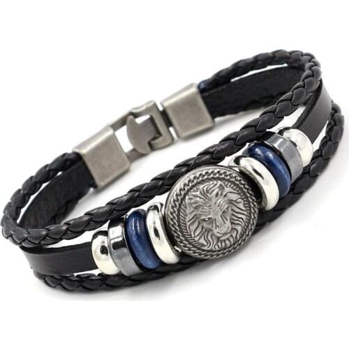 2020 Handmade Retro Leather Woven Charm Rock Bracelet Men Vintage Braided Bangles lion Men Jewelry pulseira feminina