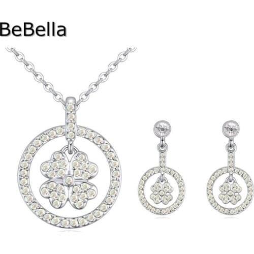 BeBella 4 colors clover crystal necklace earrings sets Made with Genuine Czech crystal