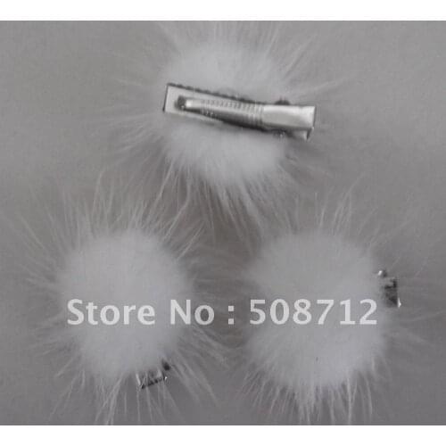 Free shipping!!!! white color 30mm mink ball jewelry hair alligator clip