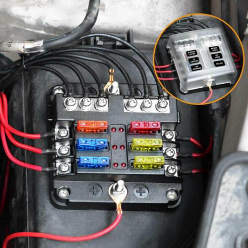 19Pcs 6 Way Auto Blade Fuse Box Holder Block Panel 32V Car Power For Auto Car Marine