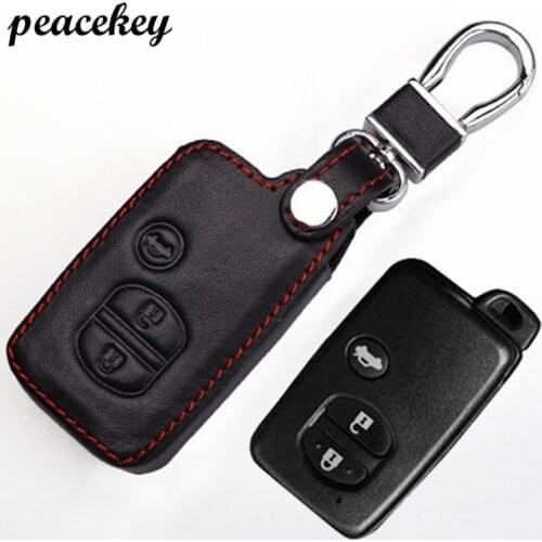 Peacekey leather car key cover for Toyota Camry Highlander Prado Crown Land Cruiser Prius vitz 3 button smart key Sticker holder
