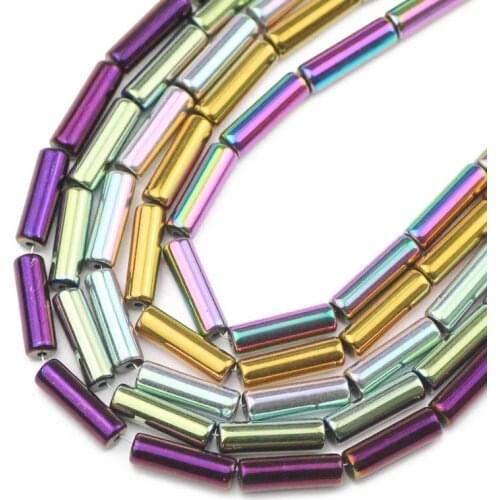 Long Cylinder Round Hematite Beads Blue,Gold Red Natural Stone Spacer Loose Beads For Jewelry Making Diy Bracelets 13X4MM 30pcs