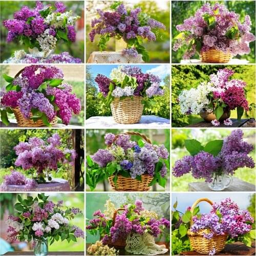 DUTEY 5D DIY Diamond Embroidery Lilac Needlework Diamond Painting Spring Mosaic Kits Flower Cross Stitch Handmade