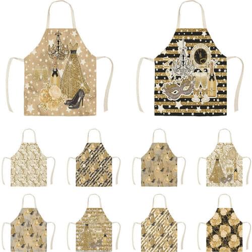 Champagne High heels Light Kitchen Aprons for Women Cotton Linen Bib Household Cleaning Accessories Cooking Apron WQTX59