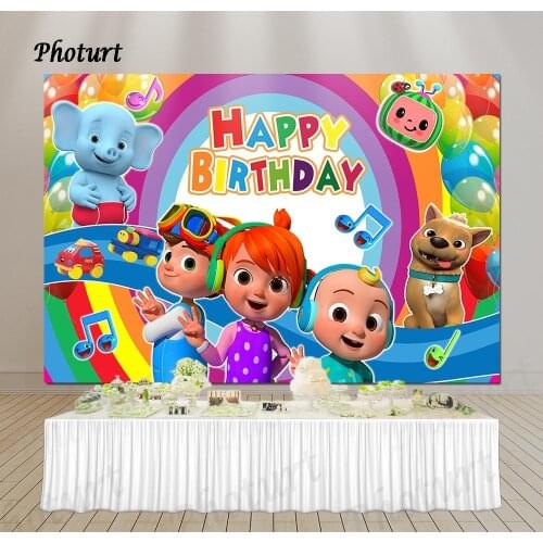 PHOTURT Cocomelon Photography Backdrop Kids Birthday Party Background Rainbow Dog Music Balloon Vinyl Photo Studios Props