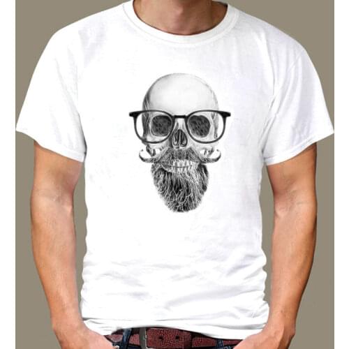 Scull Cool Beard with Glasses Cotton White Short Sleeve 2019 New Men Summer Style Casual Tee Shirt