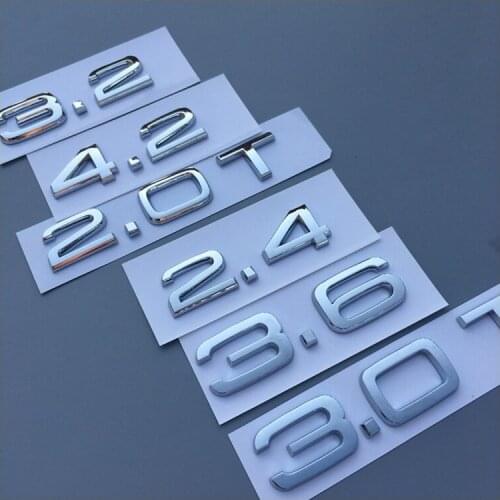 Chrome 1.8T 2.0T 2.3T 2.4T 2.8T 3.0T 3.2T 3.6T Emblems Badges Emblem for Audi A3 A4 A5 A6 A7 A8 A4L A6L A8L Q3 Q5 Q7 Q8 Q8L
