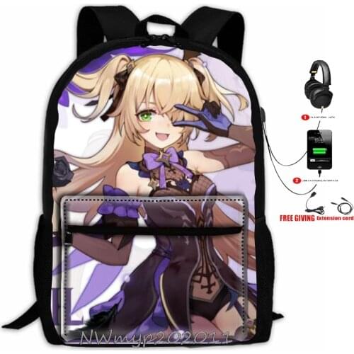 Game Genshin Impact Backpack USB Charge Travel School bag Girl Boy Capacity Laptop Mochilas For Teenagers