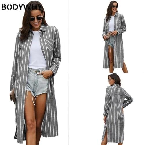 Mid-length Cardigan Sun Protection Clothing Shirt Trench Coat Womens Autumn New Style Fold-down Collar Street Style Beach Wear