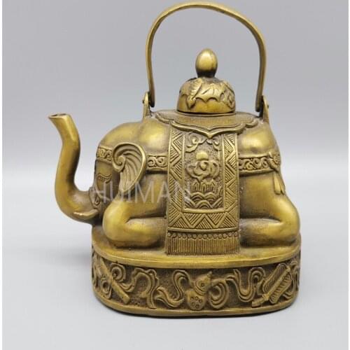 China Brass Statue Luck Wealth Elephant Pot Metal Crafts Home Decoration