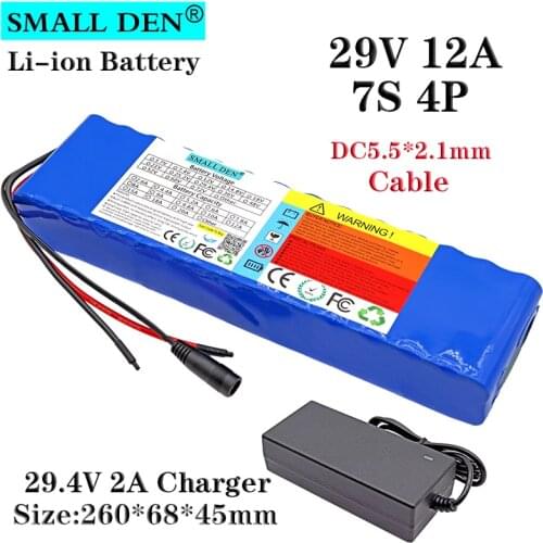 7S4P 24V 12A 18650 lithium battery pack 29.4V2A charger Built-in 15A balance BMS, scooter, electric bicycle battery + charger