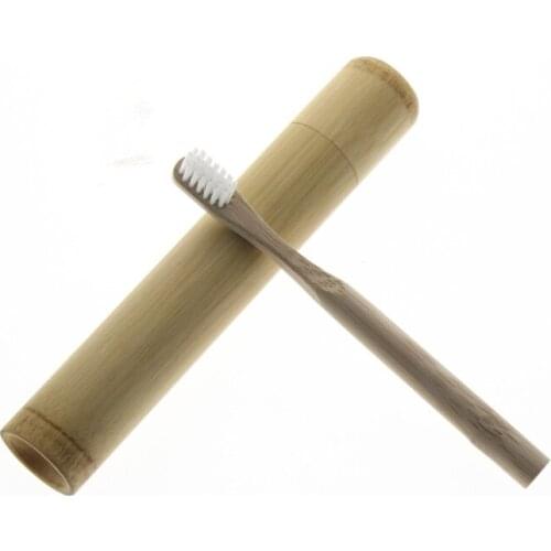 1PCS 17*2.7cm Round Travel Kid Child Natural Bamboo Toothbrush Tooth Brush Tube Holder Box Case With Toothbrush
