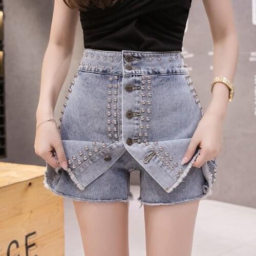 2021 Summer New High Waist Rived Skirt Shorts Summer Blue and Gray Denim Shorts Female Short Trousers