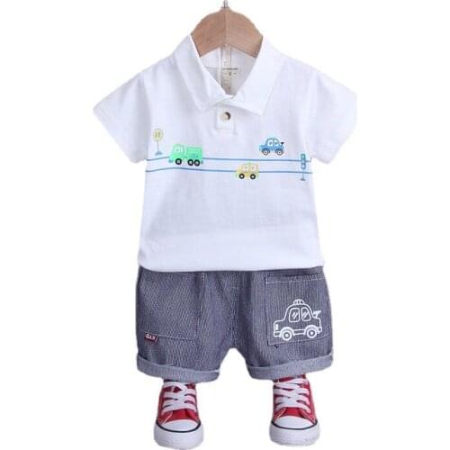Summer Children Turn-down Collar Costume Baby Boys Girls T-Shirt Shorts 2 Pcs/Set Kids Casual Clothes Toddler Striped Tracksuits
