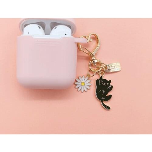 Cute Cartoon Cat Keychain Decor Headset Case ForApple AirPods Bluetooth Silicone Earphone Cases For Airpods Charger Box Cover