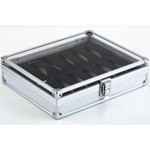 Fashion Metal Case with 12 Grid Slots Display Case for Wristwatch Organizer Watch Case Jewelry Box WJ11