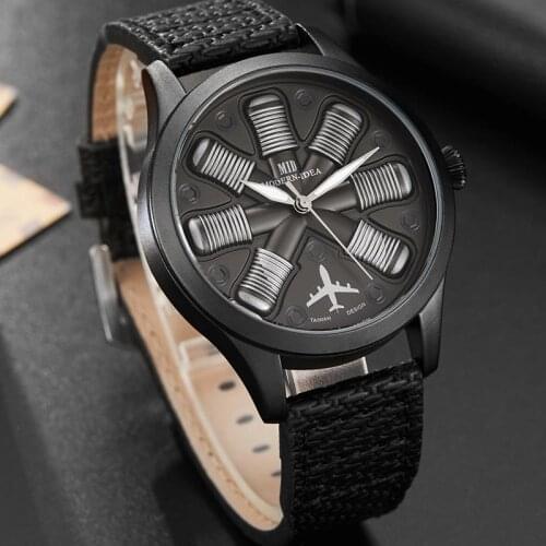 Unique Cool Aircraft Engine Shape Black Mens Watches Top Brand Luxury Male Military Watch Sport Wristwatch Relogio Masculino