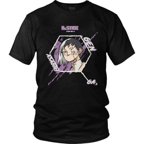 Dr Stone Gen Asagiri T Shirts Men Short Sleeve 100% Cotton T-shirts Anime Manga Tee Tops Fashion Tshirt Gift