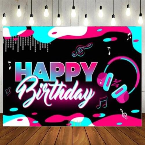 Musical Themes Happy Birthday Party Backdrop Yard Sign Decoration Video Studio Banner Official Teenager Banner Photo Booth Props