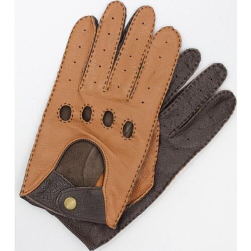 Latest 2021 Goatskin Locomotive Gloves Male Driver Style Classic Light Brown Dark Brown Motorcycle Bicycle Mans Gloves TB15-1