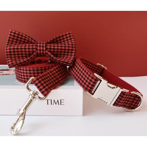 Free Engrave Bow Dog Collar Labrador Bull Bowknot Pet Collar Leash Straps Adjustable Buckle Accessories French Dog Supplies