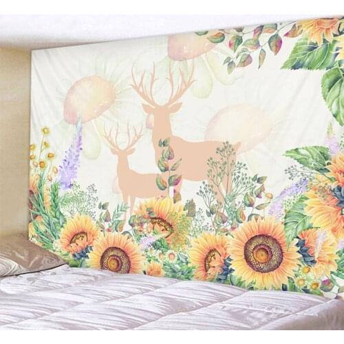 Sunflower Elk Landscape Psychedelic Tapestry Boho Mandala Wall Hanging Royal Blue Hippie Wall Tapestry Home Decor Mint Yoga Mat