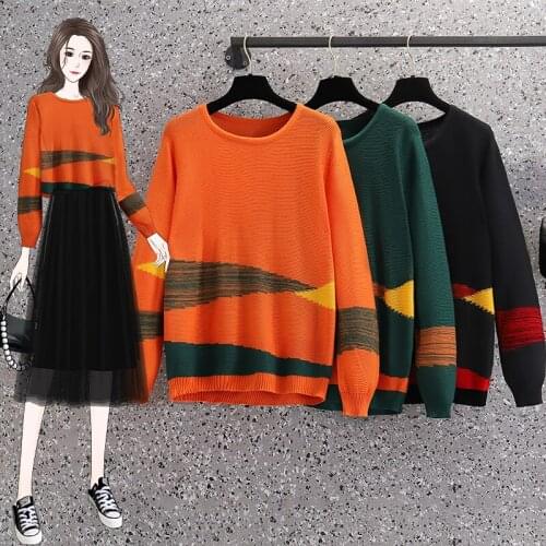 Striped Plus Large Size Oversize Korean Style Fashion Pullovers For WomenS Ladies Sweater 2021 Clothes Tops Blouse Female