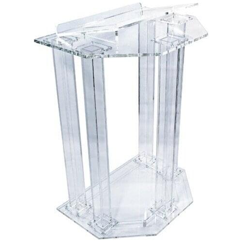 Fixture Displays Podium, Clear Ghost Acrylic w/ 110V Lighted Cross Pulpit, Lectern - Assembled assembled