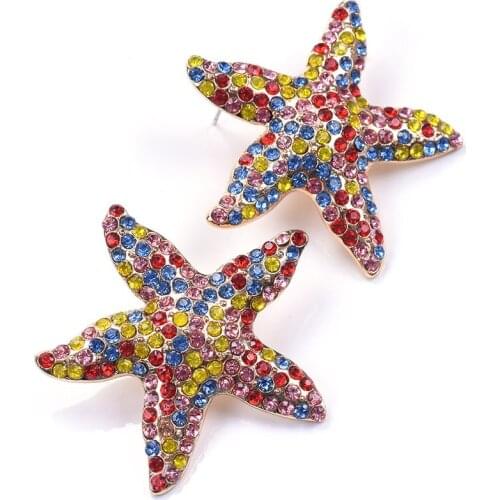 Multicolor Red Rhinestone Starfish Earrings Women Luxury Crystal Small Drop Earrings Female Wedding Party Earrings Jewelry Girls