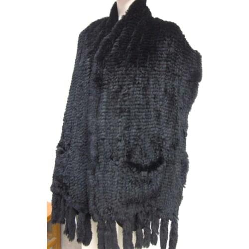 Real Rabbit Fur Shawl With Tassel 2018 Fashion Winter Knit Fur Scarf Women Fashion Thick Luxury Scarves For Ladies