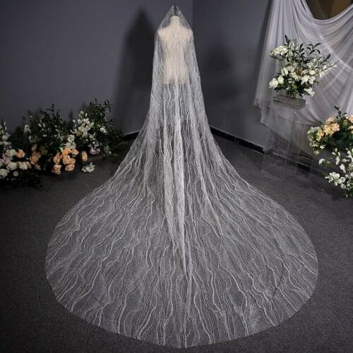 Korean Style One Layer Sequin 3m Lace Ivory Wedding Veil for Bride 2021 Gorgeous Long Sparkly White Bridal Veils