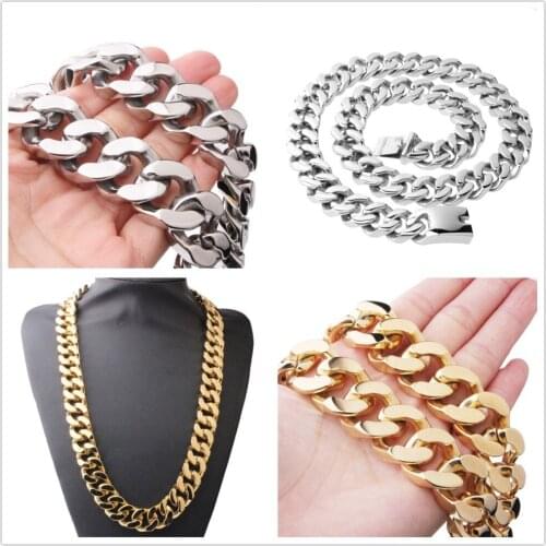 20MM Heavy Cool Stainless Steel Silver Color Or Gold Cuban Curb Chain Mens Necklace Or Bracelet Bangle 7"-40" Fathers Day Gift