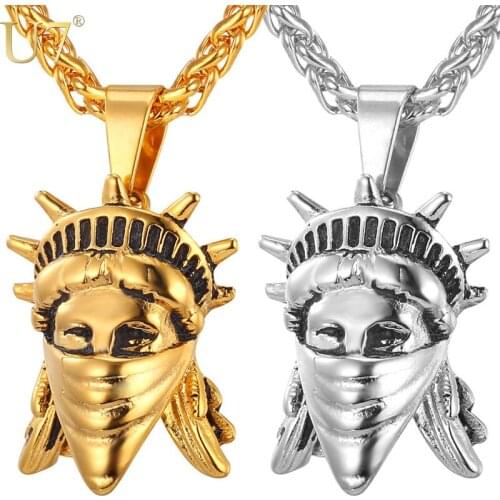 U7 American Rebel Statue Of Liberty Pendant Necklace Gold Color Stainless Steel Men/Women Chain US Symbol Jewelry P765